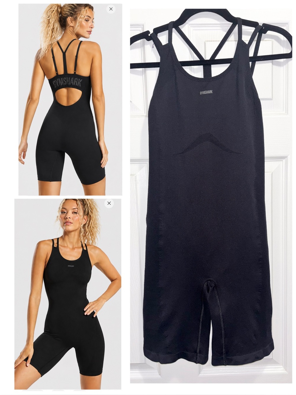 Gymshark Strappy Flex All In One Body Fit Bodysuit Black Romper Size Medium